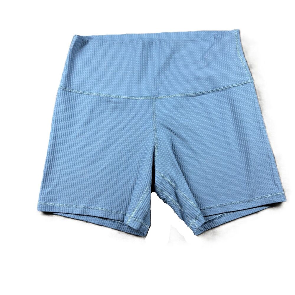Lululemon Women High-Rise Yoga Short 6" *Grid Texture Utility Blue Size 12 P168